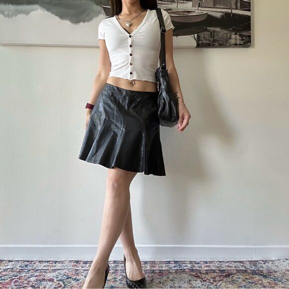 free people Dresses & Skirts - Free people vegan leather pleather chunky mini skater ruffled skirt